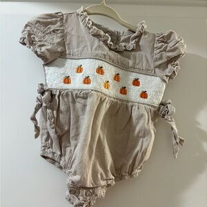 Rylee Faith embroidered pumpkin bubble romper baby girl 6 months